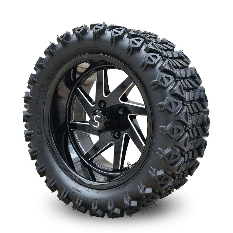 Gloss Black and Milled Edge Finish 14 Inch Golf Cart Wheels And Tires 23*10.5-14 101.6 PCD 4x4 Bolt Pattern