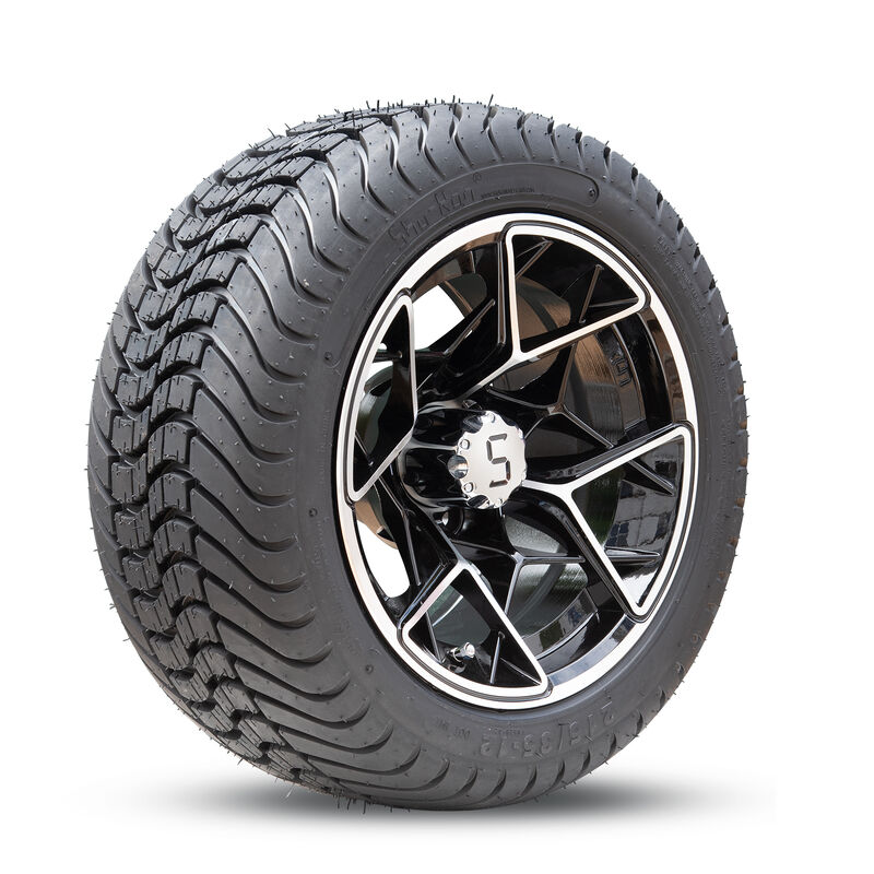 12 Inch Golf Cart Wheels And Tires Combo Machined Glossy Black Rim 215 35 12 Low Profile DOT Street Tire Fits Golf Carts